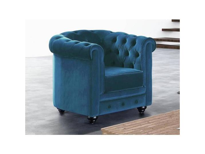 Fauteuil CHESTERFIELD - Velours bleu canard