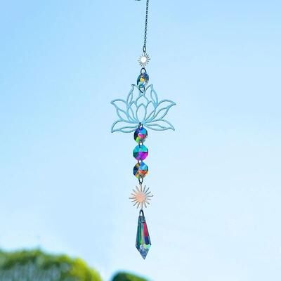 Uplift Picks Crystal Suncatcher Lotus Wind Chime Pendant Metal Garden Hanging Decor b