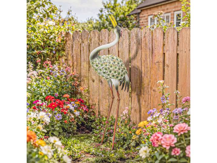 Outsunny Statue Héron Métal 71cm Vert pour Jardin et Terrasse