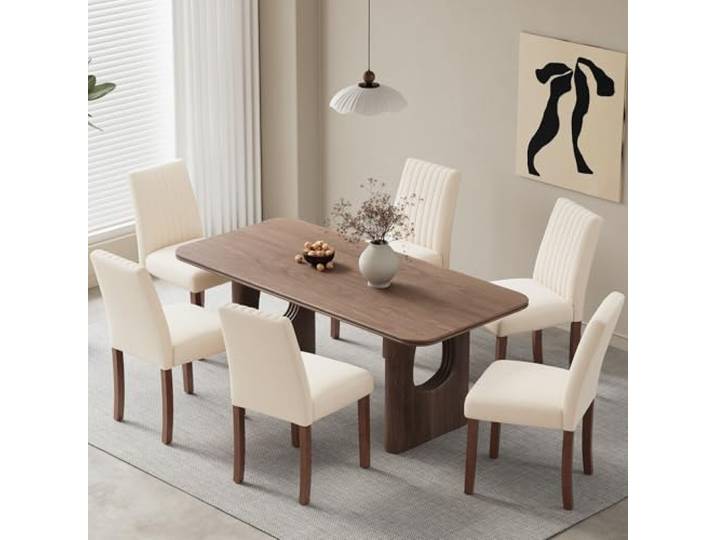 COLAMY Esszimmerstühle 6er Set, Polsternder Stühle Esszimmer mit Rückenlehne, Küchenstühle Gepolstert, Stoff Dining Chairs Holzbeinen für Esszimmer, Küche, Restaurant, Beige