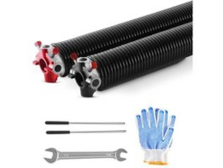VEVOR Torsionsfedern für Garagentore Φ 6,35 x Φ 50,8 x 813 mm 16000 Zyklen, Elektrophorese, schwarz beschichtet zum Austauschen, Garagentorfedern mit rutschfesten Wickelstangen, Handschuhen