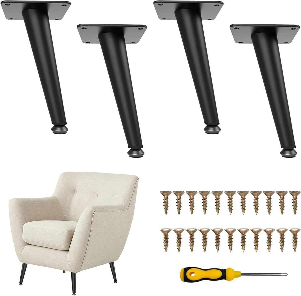 Set van 4 zwarte schuine meubelpoten van metaal voor uw tafel of meubels