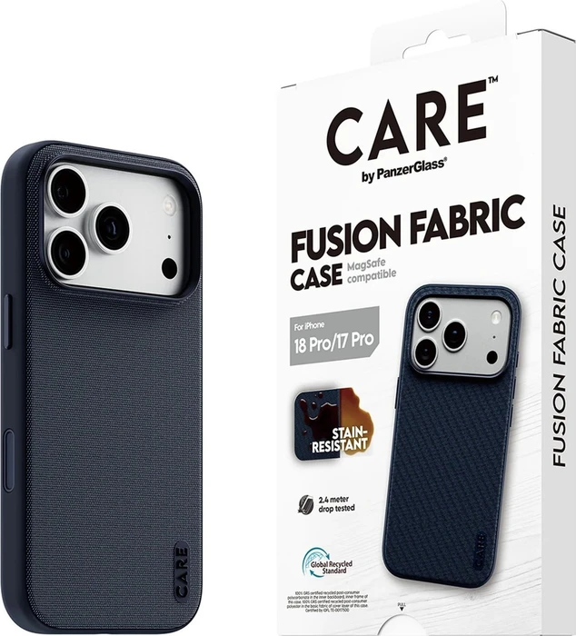 PanzerGlass CARE Hülle Apple iPhone 18 Pro/17 Pro Fusion Fabric MagSafe blau (Woven Case)