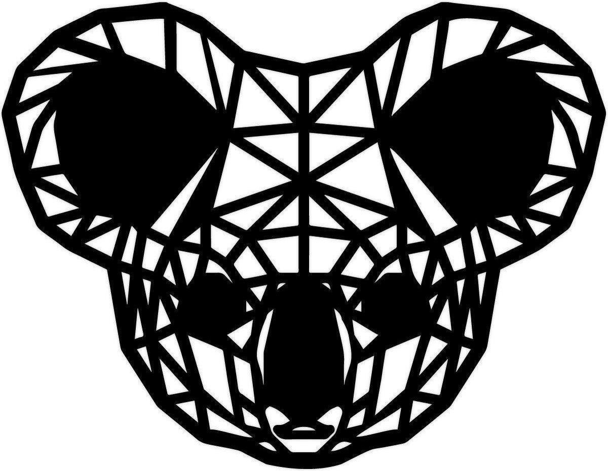 WoodWideCities Geometrische Koala Wanddecoratie - Zwart MDF Hout - S (30 x 23 cm)