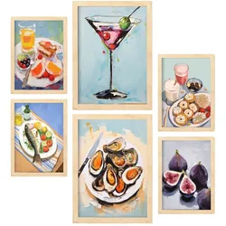 POSTER Set Mit 6 Essen A3 & A4 Rahmen Aus Hellem Holz