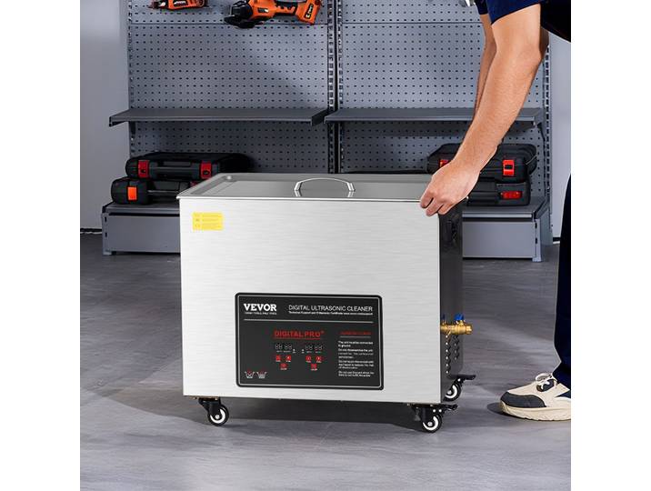Nettoyeur à ultrasons 50L, machine de nettoyage à ultrasons professionnelle avec panier de nettoyage et affichage numérique, machine de nettoyage 840W en acier inoxydable 40kHz avec roues pour pièces,