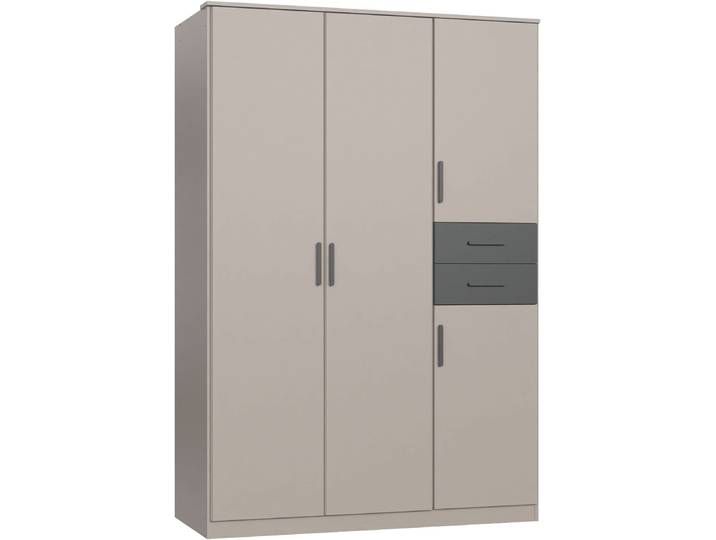 Drehtürenschrank WIMEX Bahamas, Kleiderschrank in den Breiten 90cm oder 135cm erhältlich , beige (saharagrau, abgesetzt grafit), B:135cm H:198cm T:58cm, Holzwerkstoff, Schränke, Drehtürenschrank, mit zwei farblich abgesetzten Schubladen