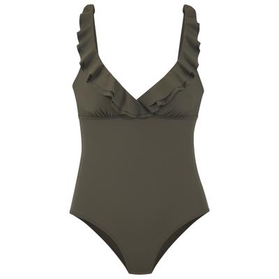 Badeanzug JETTE, Damen, Gr. 36, Cup C, grün (oliv), Polyamid, Badeanzüge Badeanzug, mit eleganter Rüsche und Shaping-Effekt