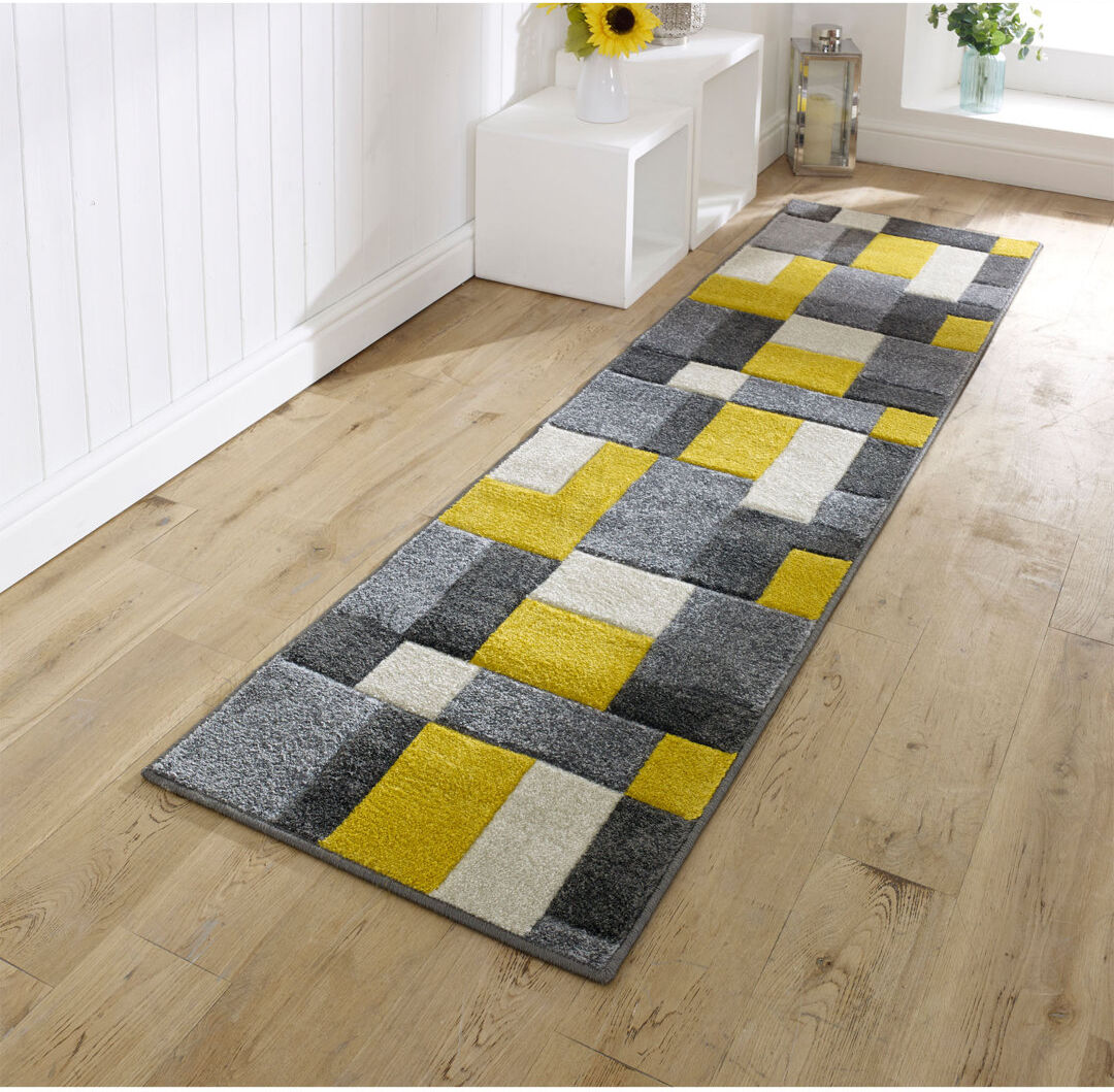 Wade Logan Jenner Geometric Dhurrie Grey/Yellow/White Runner 60cm x 230cm