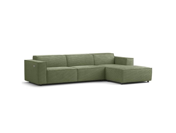 Ecksofa mit Longchair Grün Cordstoff Scilla 294cm Longchair davorstehend rechts Sitztiefenverstellung Modern