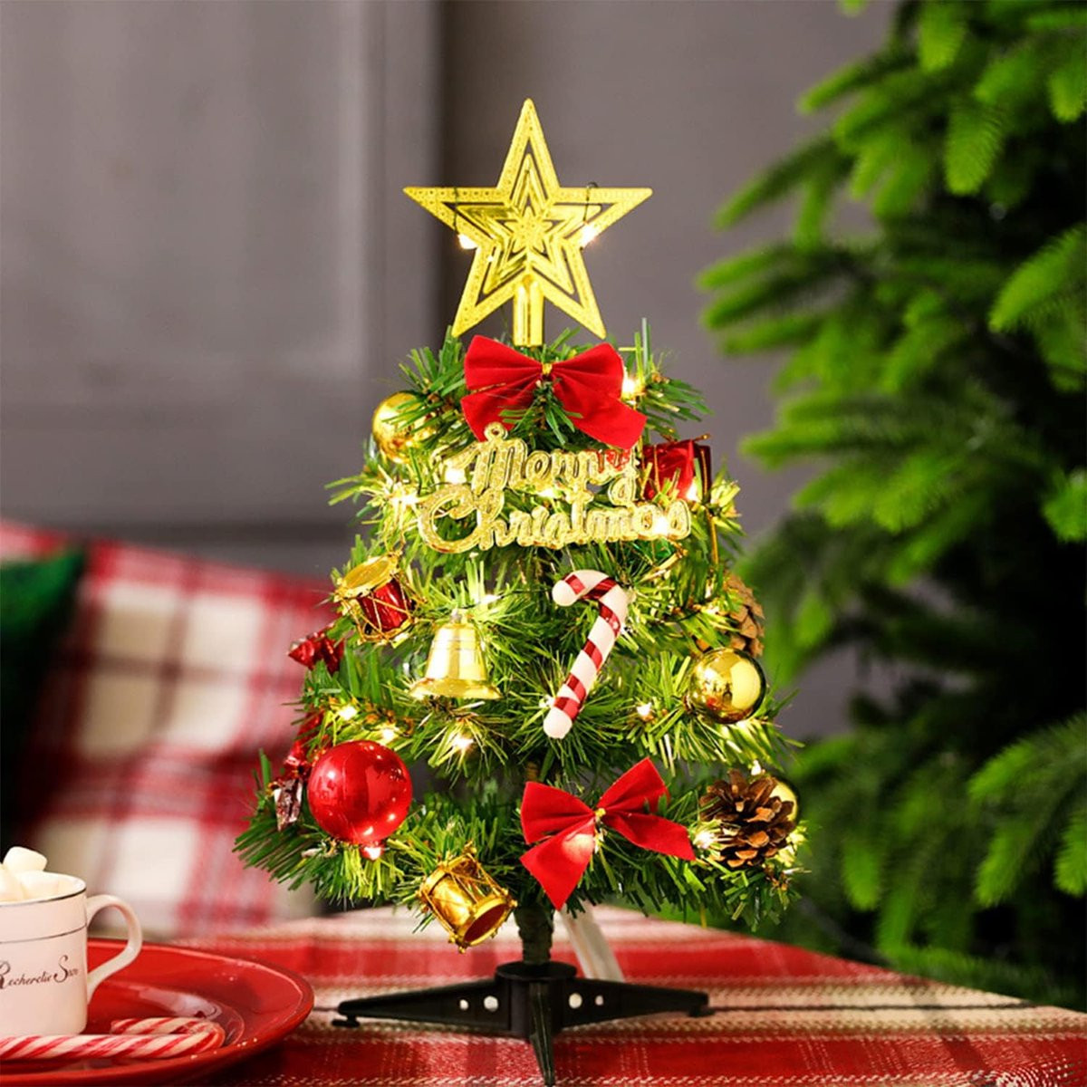 ShopVlot Mini kunstkerstboom met decoratie, groen, Hoogte: 30 cm