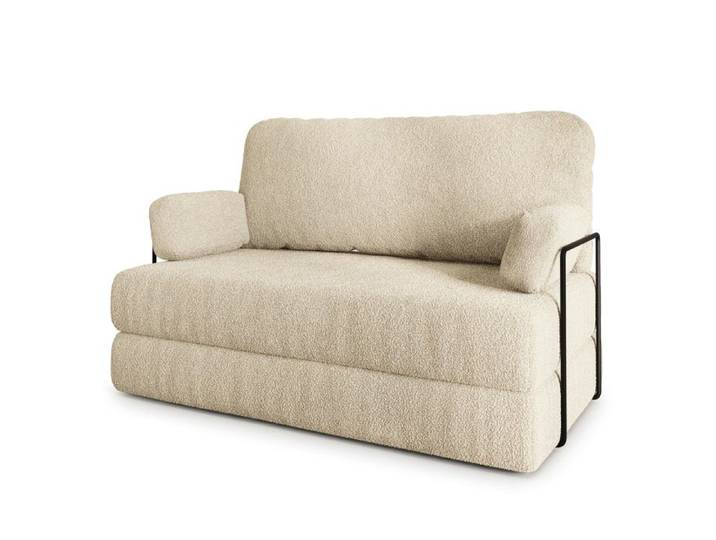 Canapé compressé KESTE Q+S - 2 places - Convertible en lit - Tissu bouclé - Crème - 140x60x86 cm