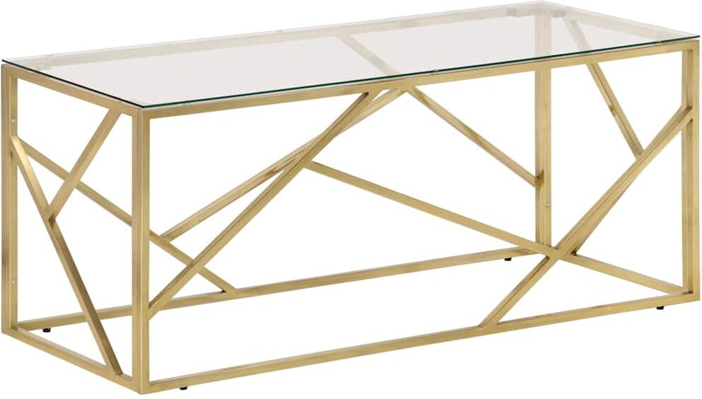 vidaXL Table basse doré acier inoxydable et verre trempé