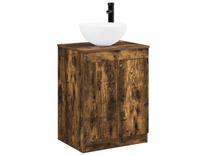 KTHLBRH Badezimmermöbel-Set Eiche Rauchholz mit Waschbecken Mit Waschbecken und Wasserhahn, 2 Türen, 1 Einlegeboden, schwarzen Metallgriffen, einfache Montage