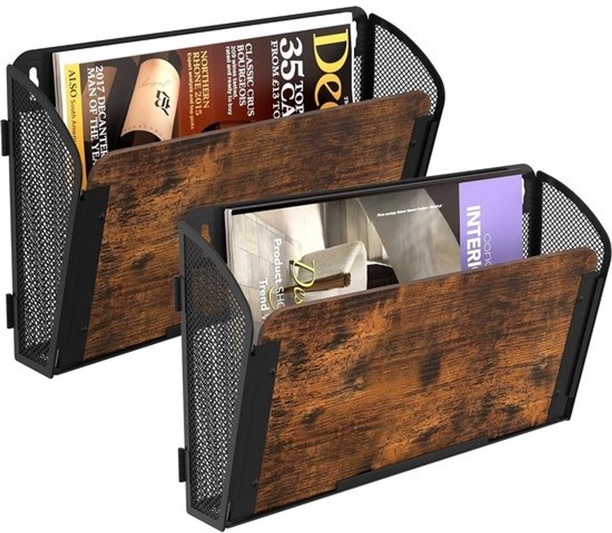 Muur Bestand Organizer met 2 Zakken voor A4 Documenten - Houten Tijdschrift Houder voor Bureau en Thuis