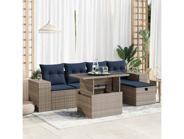 YUTAASU 6-TLG. Poly Rattan Sofagarnitur Braun mit Kissen