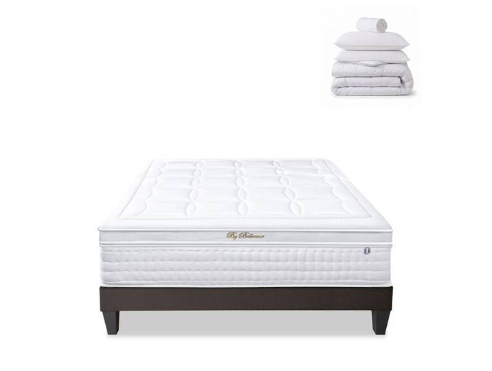 Pack Empereur 160x200 cm Matelas Mousse + Sommier Bois + Accessoires