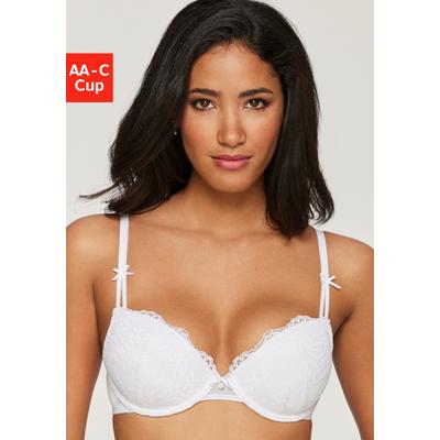 Push-up-BH LASCANA "BH mit Bügel, Spitzen-BH, Schalen-BH", Damen, Gr. 70, Cup A, weiß, Spitze, Obermaterial: 92% Polyamid, 8% Elasthan, BHs Push-up-BH, mit Jacquardspitze und herausnehmbaren Kissen, Dessous