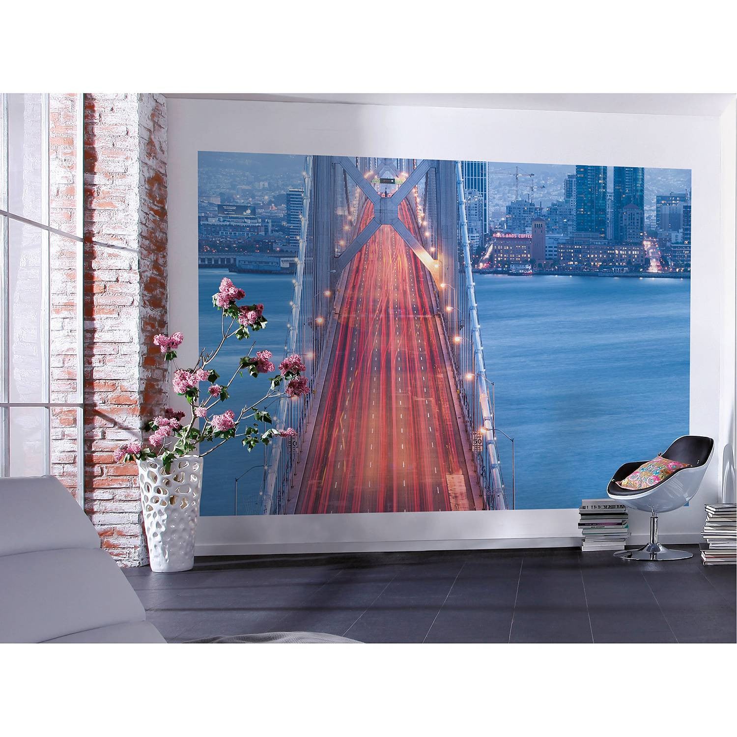 home24 Fotobehang San Francisco Blues, Abstract Modern City Mural, Blauw/Multicolor, B: 300 cm, H: 200 cm