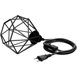 ledscom.de Käfig-Leuchte klein, Textilkabel LEKA schwarz, Stecker, Schalter und E27 Fassung, 3 m