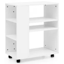 KADIMA DESIGN Regal WL5.694 Weiß 60 x 75 x 35  cm Regalwagen mit Rollen Holz, Schmales Küchen-Regal, Telefontisch Rollwagen Modern, Bücher-Regal schmal
