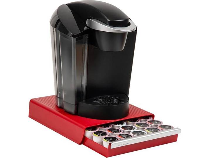 Tiroir 30 capsules rouge plan travail organiseur café