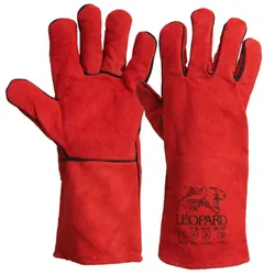 Proweltek Hitzeschutzhandschuhe Größe 10 Rot - Handschuhe aus Rindsleder mit 15cm Stulpe Hitzeschutz für Schweißarbeiten, Metallurgie