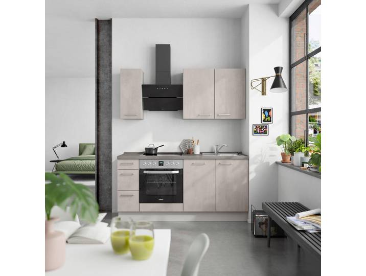 Küchenleerblock, Grau, 180 cm, Metall, 3 Schubladen, Modern, Nobilia