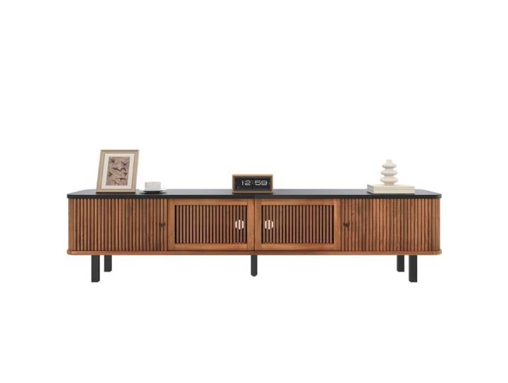 Armoire TV moderne Placard TV basse Deux portes coulissantes Deux portes grilles Noyer Panneau TV Support TV