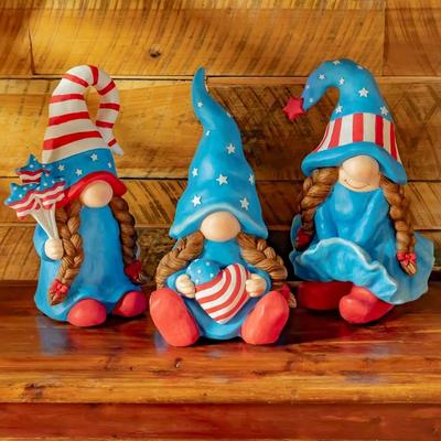 Zaer Ltd """The Americanas"" Set of 3 Assorted Lady Patriot Garden Gnomes"