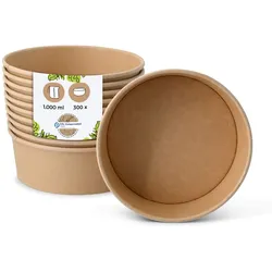 BIOZOYG Salatschale 300 Stück 1000 ml braun Suppenschalen Einwegschalen Einweggeschirr Deli Container Bowl to go Kartonschale Einweg Suppenbehälter