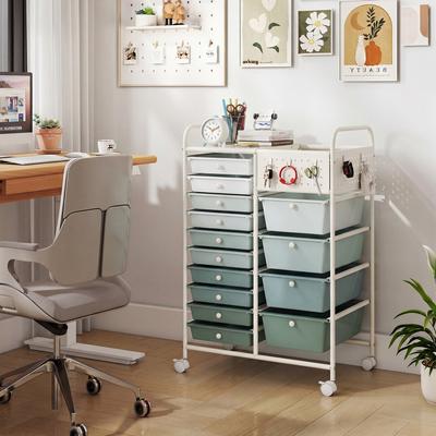 Lirago 14-Drawer Rolling Storage Cart with Metal Tabletop and Pegboard
