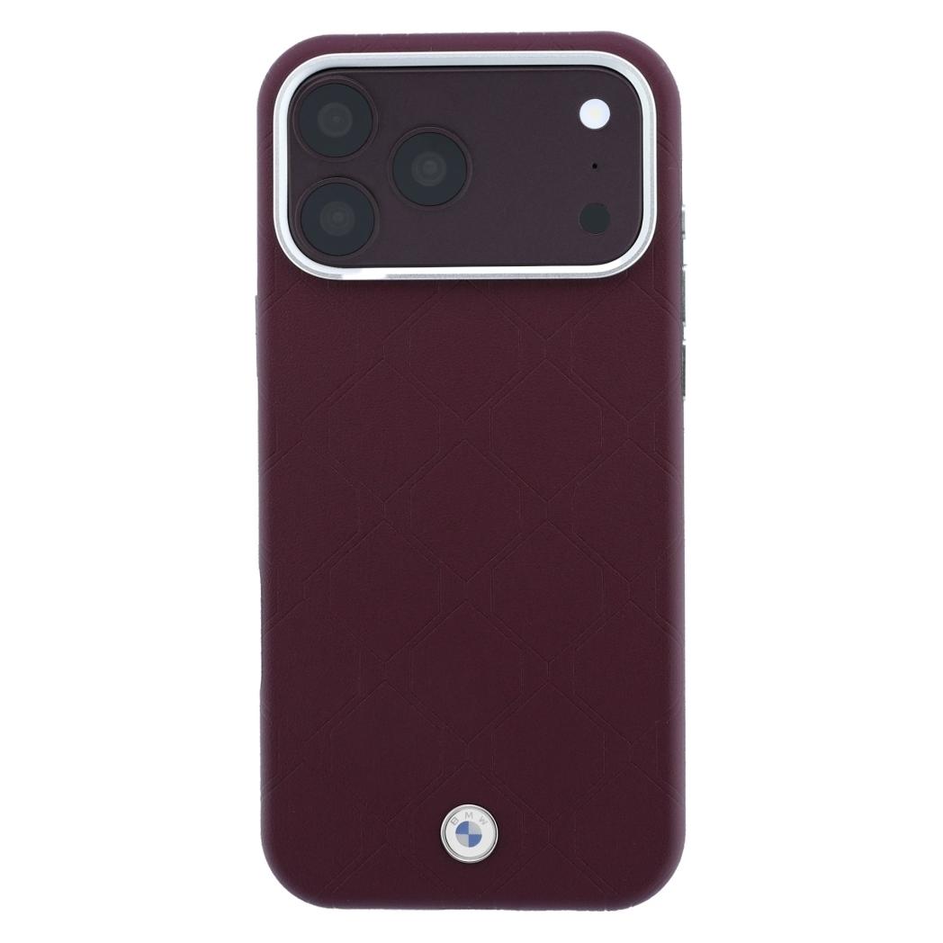 BMW Sign Deboss Quilted Metal Logo MagSafe Case for iPhone 18 Pro Max / 17 Pro Max Burgundy (Apple iPhone 17 Pro Max, Apple iPhone 18 Pro Max) (BMW001224)