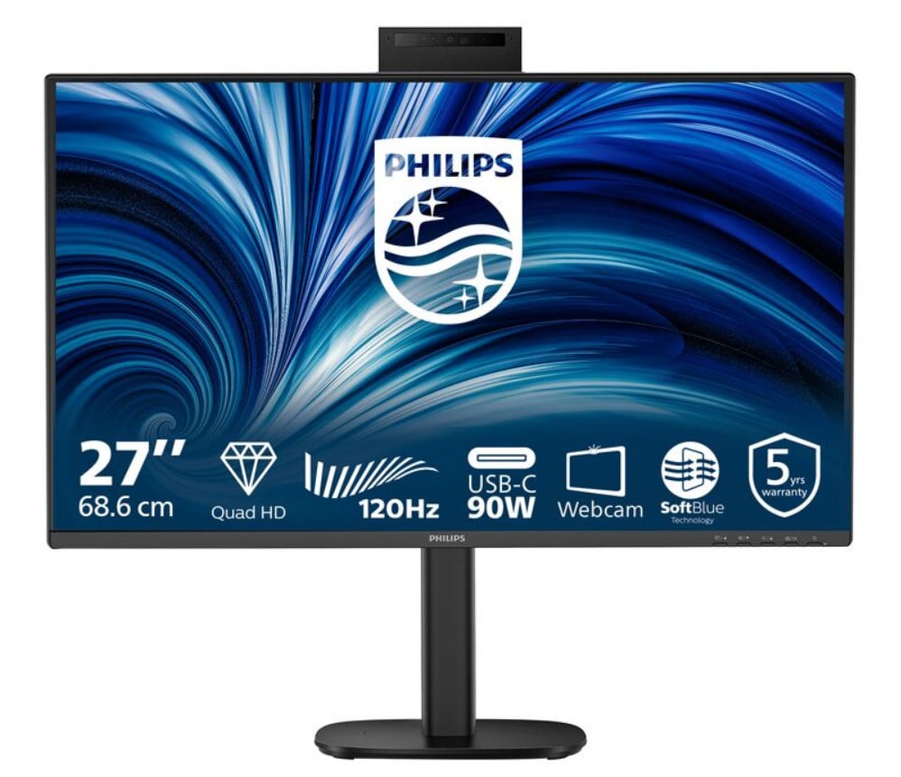 Philips 27B2U3601H 27 Zoll QHD IPS Office Monitor 16:9 120 Hz DP/HDMI/USB-C PD90W/LAN Dock Webcam 27B2U3601H/00