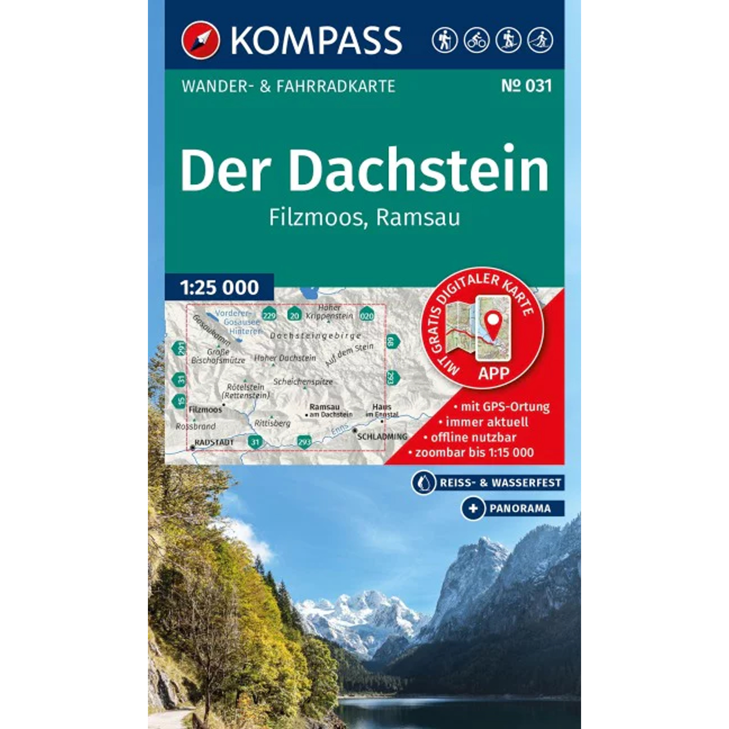 Kompass Verlag WK 031 Der Dachstein - Ramsau, Filzmoos Topografische Karten blau