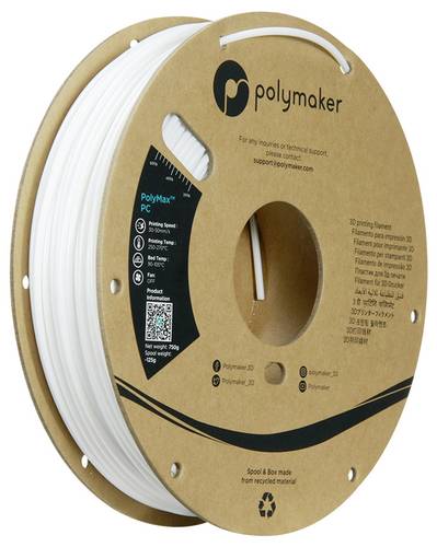 Polymaker PC02004 Polymax Tough Filament PC (Polycarbonat) hohe Steifigkeit, hitzebeständig, schlagfest 2.85mm 750g Weiß 1St.
