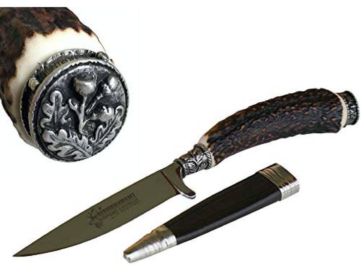 Jagdmesser Trachtenmesser Jagd-Messer Hirschfänger Eichenlaub Hirschhorn Wild Jagdnicker für Lederhose Jäger Fischer Fischen Jagen echt versilbert Stahl-Klinge