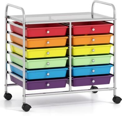 Costway 12 Drawers Rolling Storage Cart for Home and Office-Multicolor