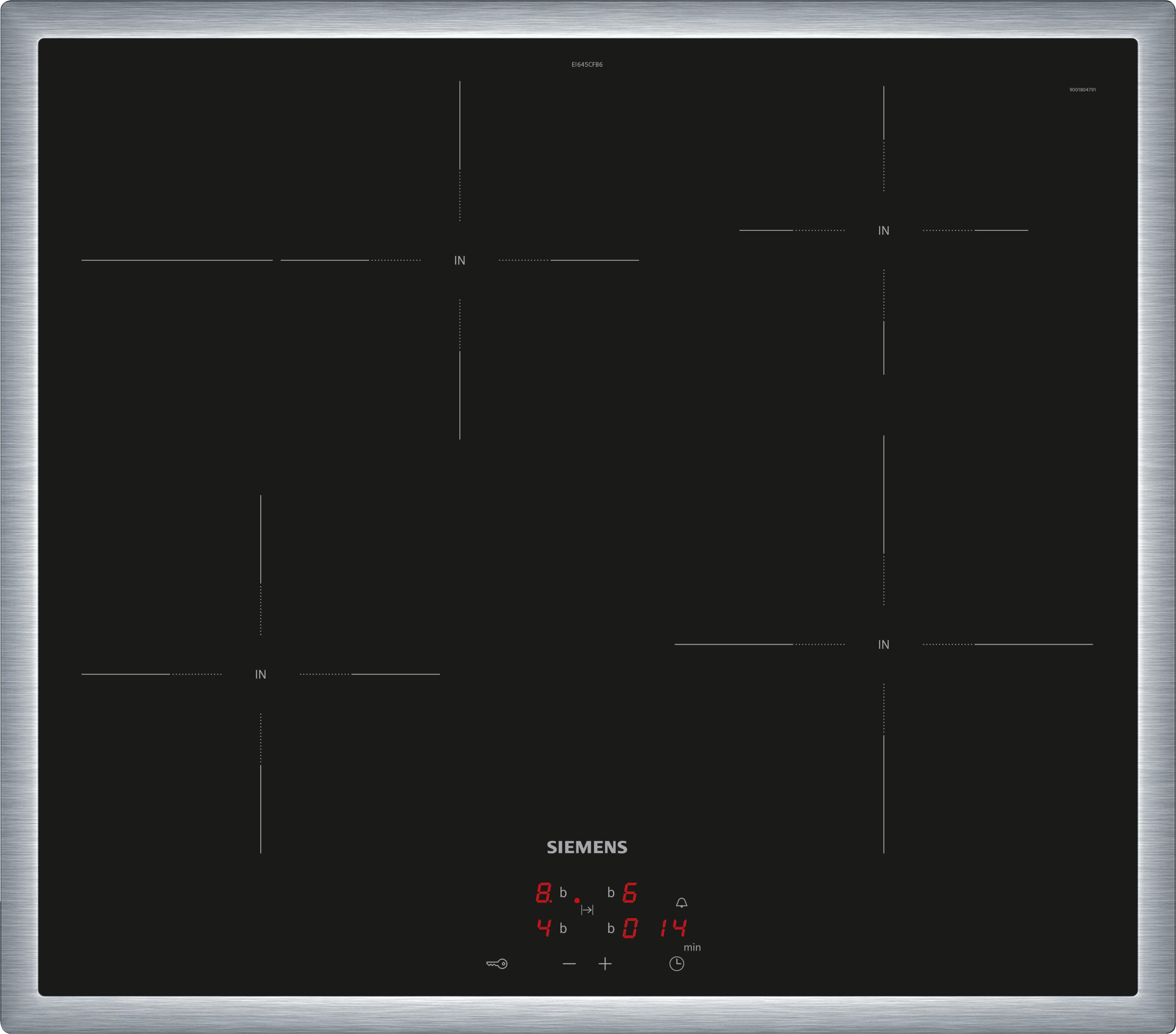 Siemens iQ300, Schwarz, Integriert, 60 cm, Zonen-Induktionskochfeld, Glaskeramik, 4 Zone(n)