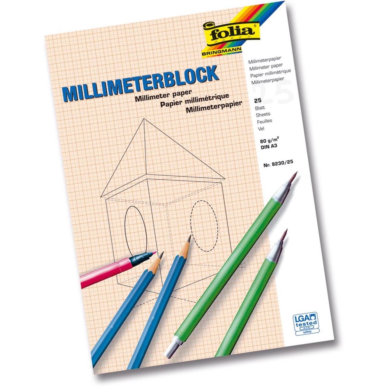 folia Millimeterpapier-Block, DIN A3, 80 g/qm, 25 Blatt