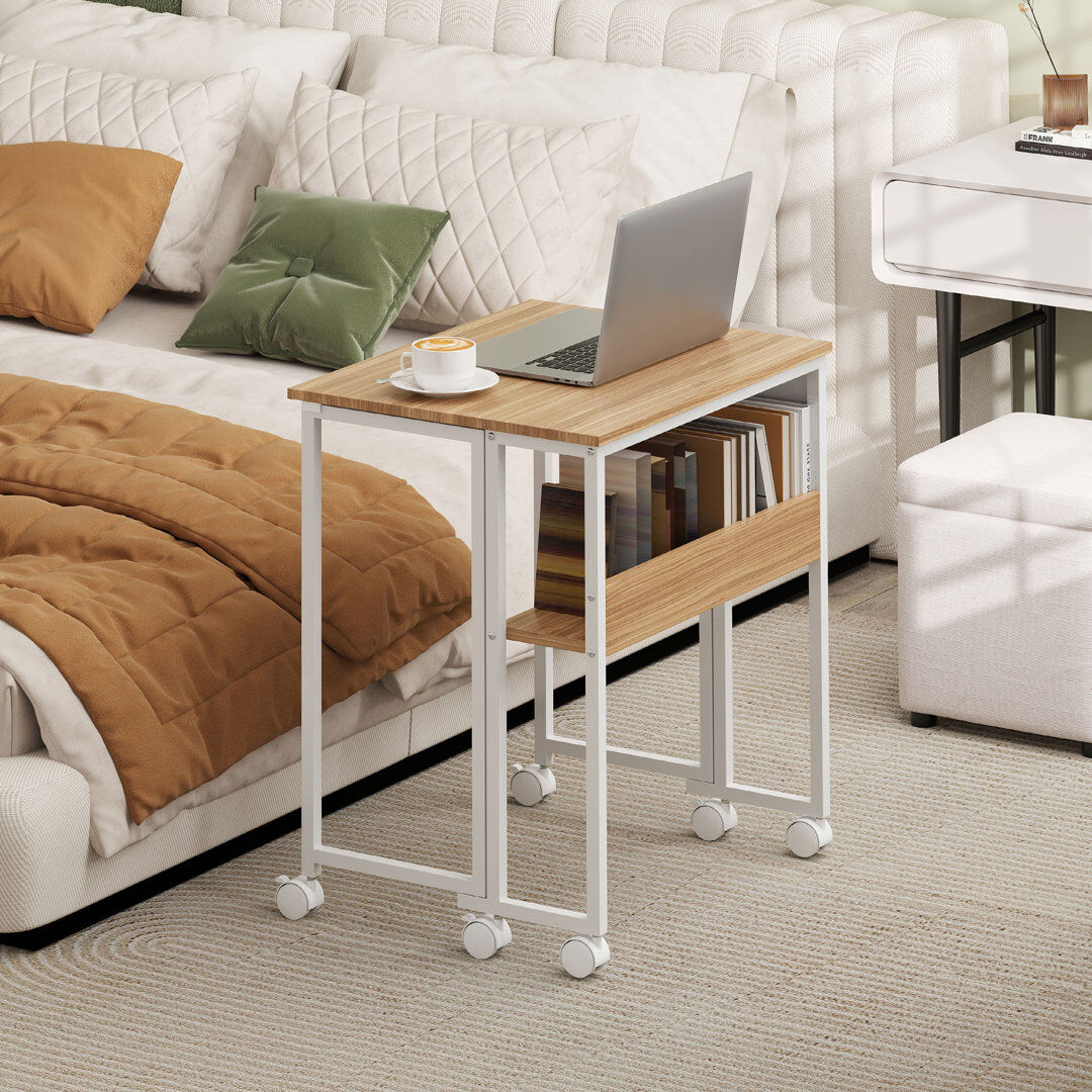 17 Stories HOMCOM Foldable Computer Desk on Wheels for Small Spaces White/White 75cm H x 63cm W x 50cm D