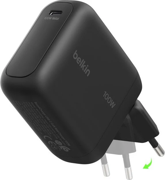 BELKIN BOOSTCHARGE 100W USB-C GAN LADEEINKLAPPBAREM STECKER SCHWARZ