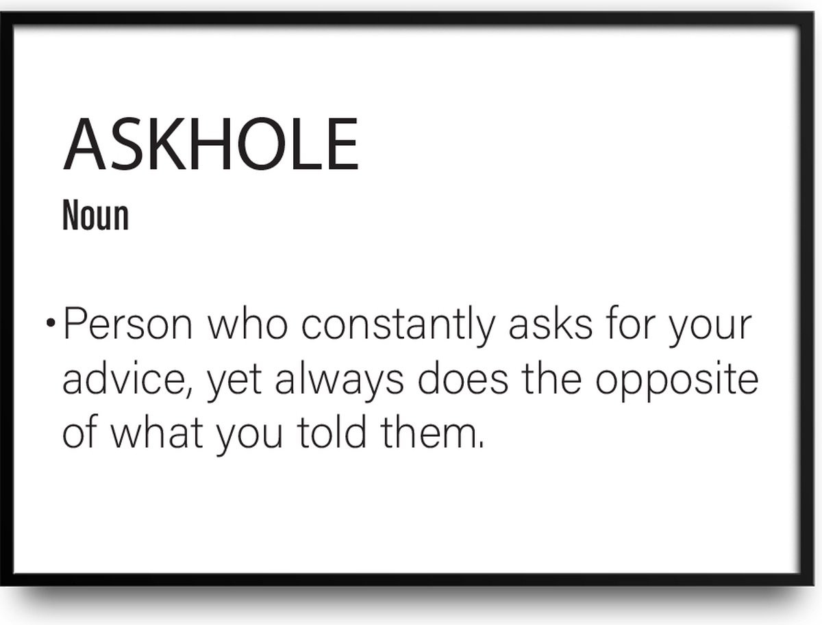 Askhole grappige fotolijst met glas en ophangsysteem, Engels, 30 x 40 cm