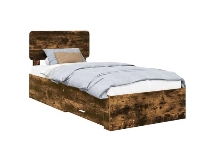 HMDNGOUT Bettgestell mit Stauraum Geräucherte Eiche 75x190 cm Holzwerkstoff, Bettrahmen mit Schubladen und Stabiler Lattenbasis, modernes Design mit silbernen Griffen für aufgeräumtes