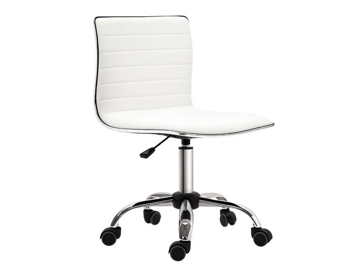 HOMCOM Chaise de bureau sans accoudoirs pivotante avec hauteur réglable, chaise de bureau rembourrée en PU, charge 120 kg, blanc