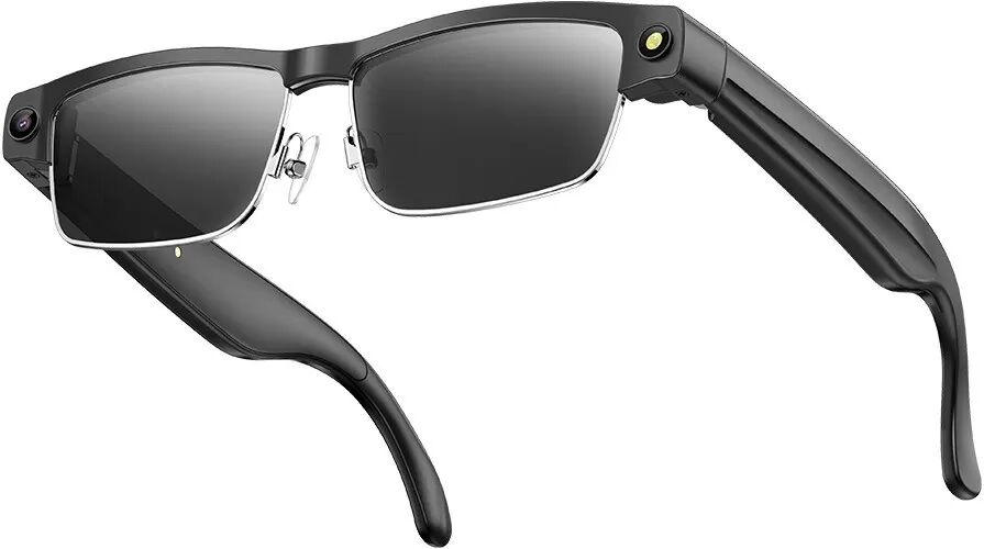 INF Intelligente AI-Brille (Silberrahmen) mit HD-Kamera und Sprachassistent Schwarz