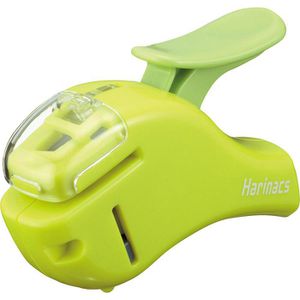 Kokuyo Heftzange Harinacs Small Plus, aus Kunstoff, grün, klammerlose Heftung, Heftleistung bis 5 Blatt