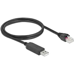 Delock Serielles Anschlusskabel mit FTDI Chipsatz, USB 2.0 Typ-A Stecker zu RS-232 RJ45 Stecker 1 m schwarz (1 m), Videokabel, Schwarz