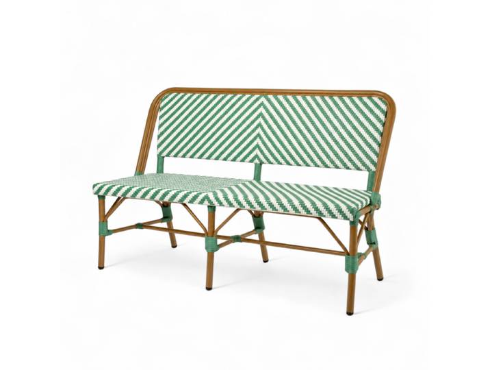 Banquette de terrasse RIVOLI - Tressage vert clair et blanc