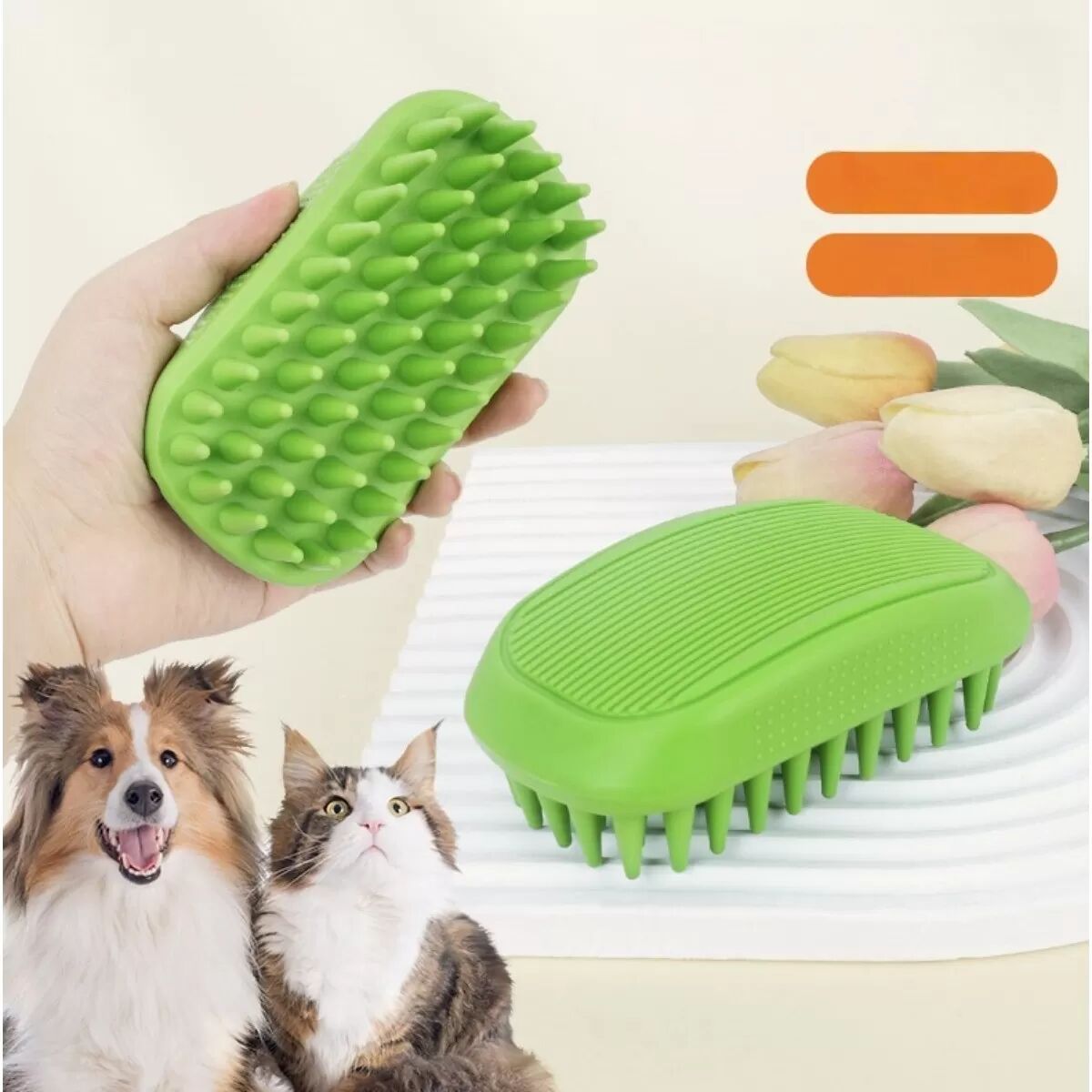 INF Brosse de bain et de massage verte pour chats et chiens